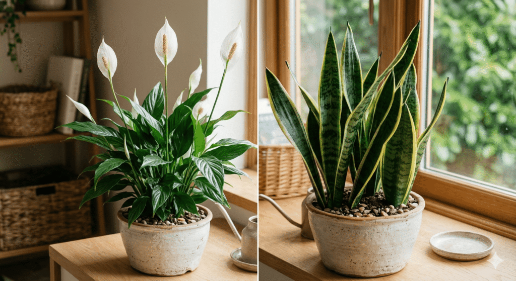 peace lily vs snake plants