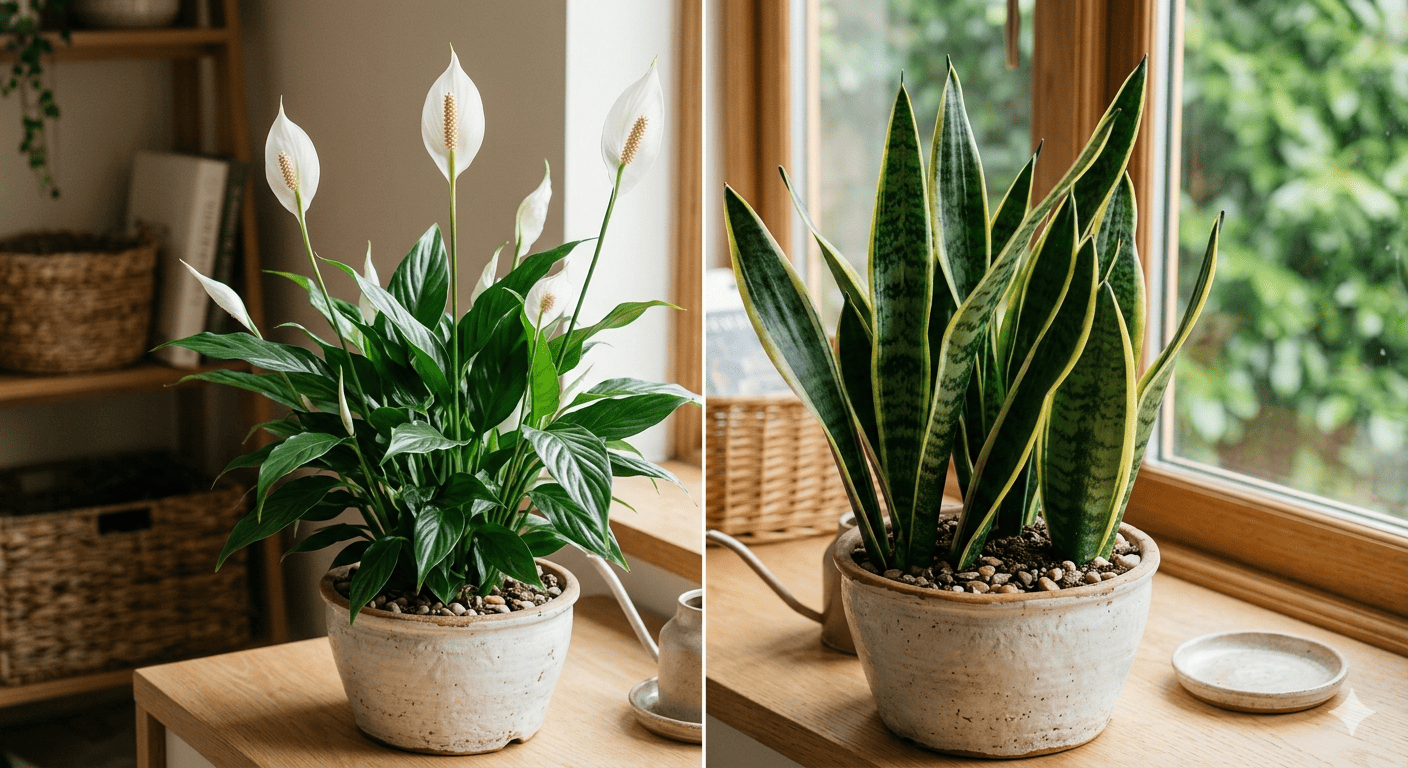 peace lily vs snake plants